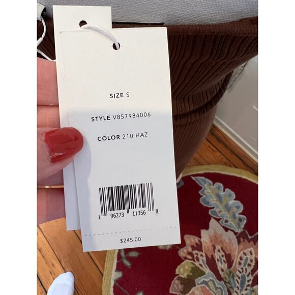 Vince Ribbed Knit Square Neck Midi Dress Chestnut Hazelnut Brown S - Picture 7 of 9